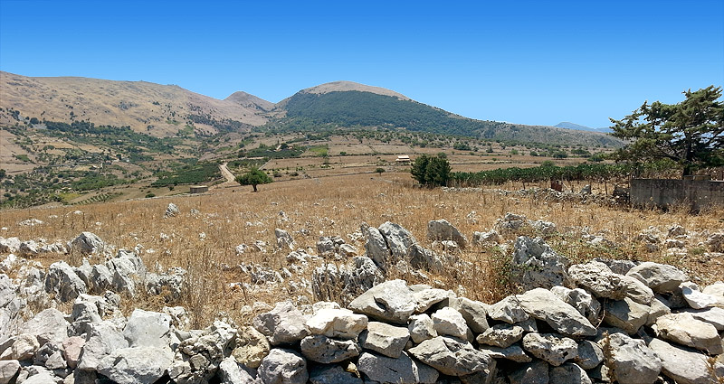 Rock walls and farm houses on the mountains near Cinisi