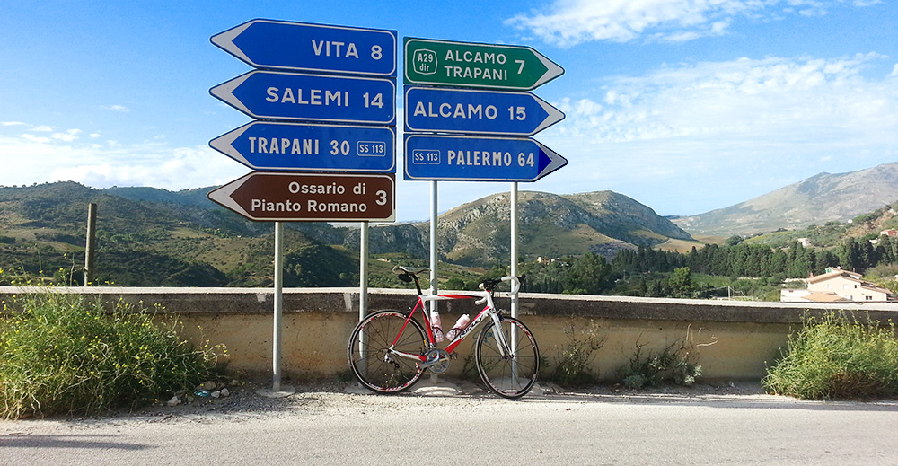 My first road bike, the Ridley Excalibur, near the town of Calatafimi